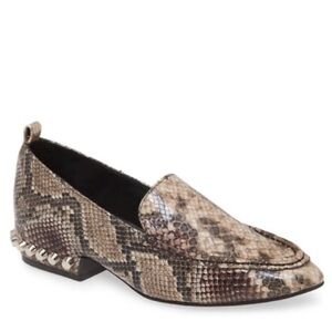 Jeffrey Campbell 7M Barnett Snake Embossed Studded Heel Loafer Python Brown LNC